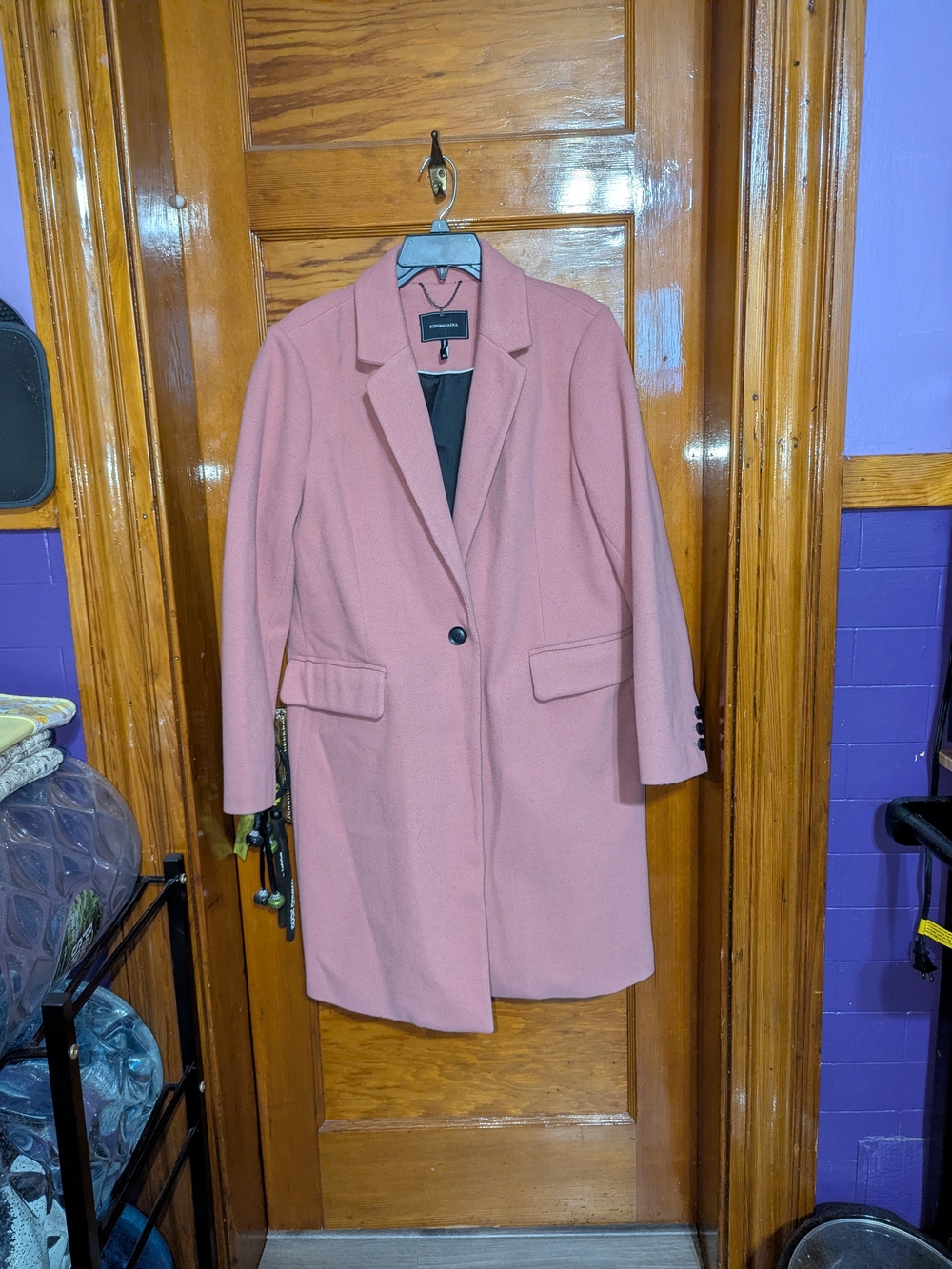 BCBGMaxAzria Rose-Pink Single-Button Wool-Blend Pea Coat